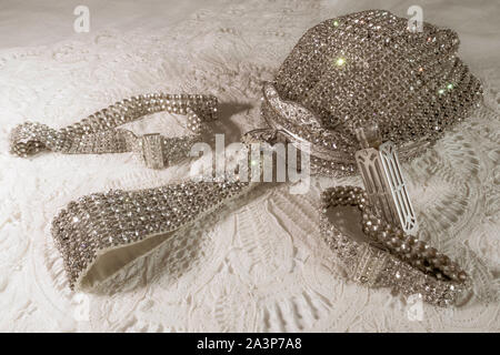 Noch immer leben von Vintage rhinestone Geldbeutel und Parfüm Flasche Stockfoto