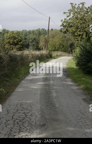Engen, gewundenen Landstraße mit hölzernen Zäunen und Grünstreifen Stockfoto