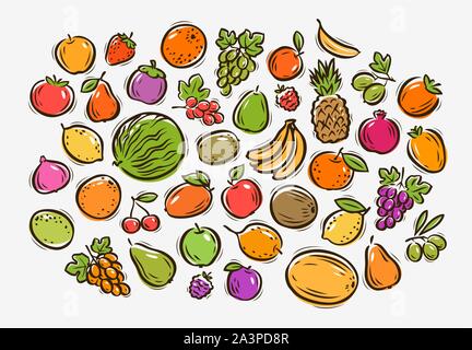 Set von bunten Cartoon Obst. Vektorgrafik Lebensmittel Stock Vektor