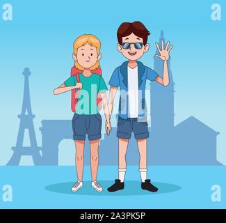 Cartoon Touristen und World Travel Design Stock Vektor