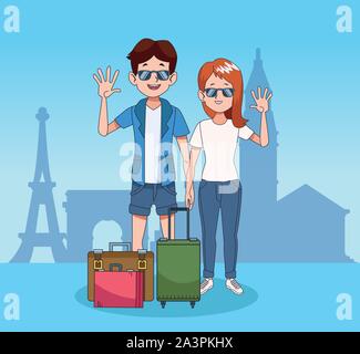 Cartoon Touristen und World Travel Design Stock Vektor