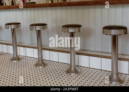 Close-up Gegenschemel an ein klassisches Neu-england Diner in einer kleinen Stadt in Vermont. Stockfoto