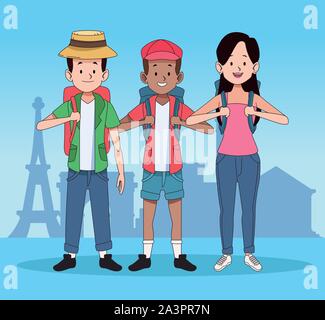 Cartoon Touristen und World Travel Design Stock Vektor