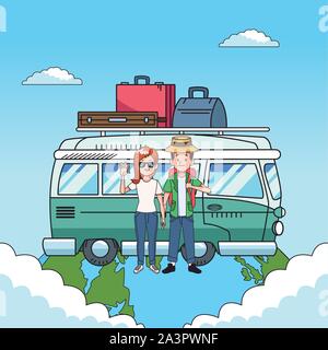 Cartoon Touristen und World Travel Design Stock Vektor