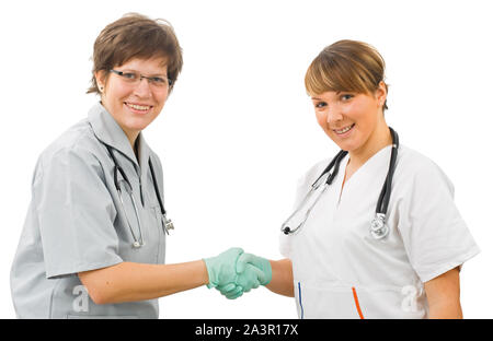 Zwei junge süße Arzt Schütteln der Hände Stockfoto