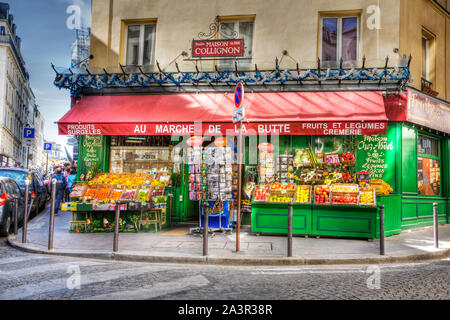 Au Marche de La Butte-Markt in Montmartre, im Film "Die fabelhafte Welt der Amelie' verwendet Stockfoto