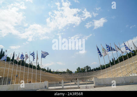 Athen Griechenland - 15. JULI 2019; Panathenaic Stadion als Heimat der modernen Olympischen Spiele in der Mitte der Stadt von Athen bekannt Stockfoto