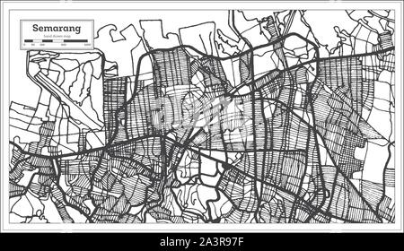 Semarang Indonesien Stadtplan in Schwarz und Weiß. Übersichtskarte. Vector Illustration. Stock Vektor