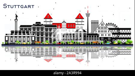 Stuttgart Deutschland Skyline mit Farbe Gebäude und Reflexionen isoliert auf Weiss. Vector Illustration. Stock Vektor