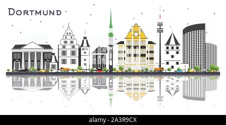 Dortmund Deutschland Skyline der Stadt mit Gebäuden und Reflexionen isoliert auf Weiss. Vector Illustration. Stock Vektor