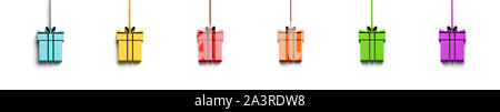Schöne sechs Farbe Weihnachten Geschenkboxen Ornament, 3D-Rendering Illustration Stockfoto