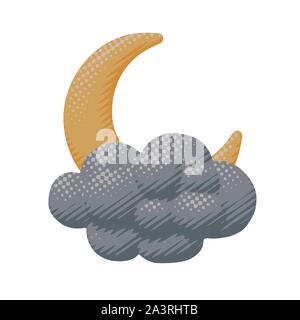 Isolierte Vector Illustration der Nacht orange Mond. Flache wetter Plakat der graue Wolke Form in Abend Traum moonlight in cloudscape Stock Vektor