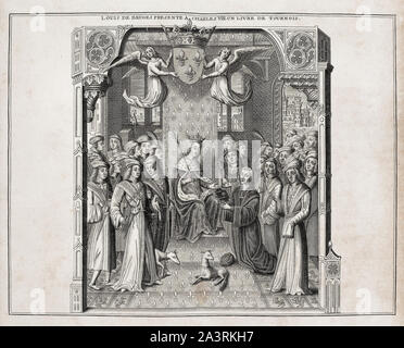 Louis de Brügge präsentiert Karl VIII. ein Buch über Turniere. Louis de Brügge, Herr von Gruuthuse, Prinz von Steenhuijs, Graf von Winchester (1427 - Stockfoto