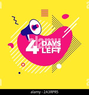 Verkauf countdown Flüssigkeit abstrakte Elemente vier Tage nach links Zeichen Vektor-illustration isolierte Symbol Abzeichen. Zeitpunkt der Zählung mit bieten Timer, Begrenzung aus Stock Vektor