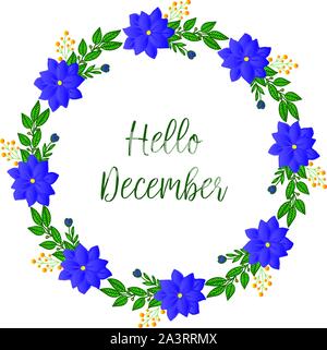 Schriftzug hallo Dezember, mit schönen Lila Blume Rahmen. Vektor Stock Vektor