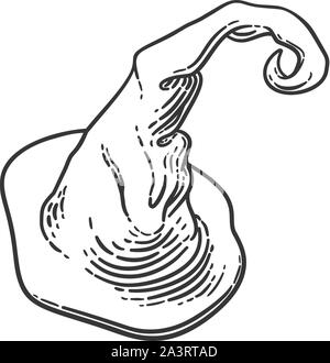 Halloween Hexenhut Holzschnitt Stil Stock Vektor