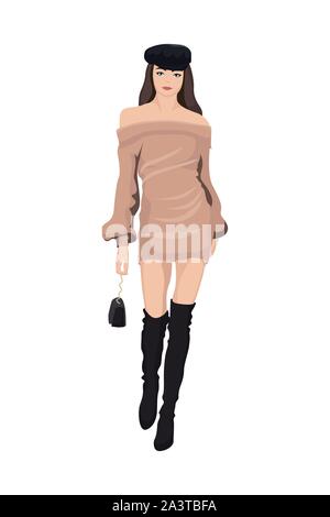 Frauen gekleidet in stilvollem trendige Kleidung - weibliche Modeillustration Stock Vektor