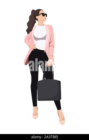 Frauen gekleidet in stilvollem trendige Kleidung - weibliche Modeillustration Stock Vektor