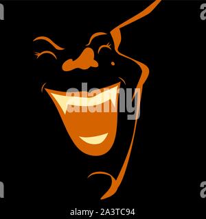 Portrait von Spooky Halloween Hexe mit Creepy Mimik und Böse Lachen, im Schatten. Stock Vektor