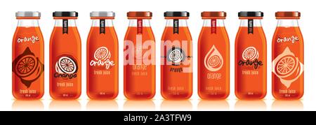 Vektor Orangensaft, Glas Obst Flasche legen Stock Vektor