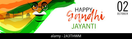 Abbildung: Hintergrund oder Poster für Happy Gandhi Jayanti oder 2. Oktober. Stockfoto