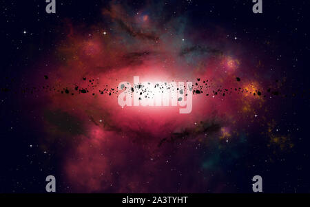 Imaginäre Deep Space multicolor nebula Sterne und Asteroiden Stockfoto