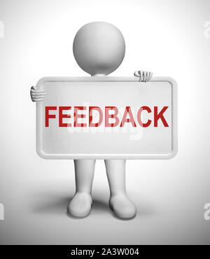 Feedback Konzept Symbol bedeutet, eine Antwort wie Kritik oder Bewertung. Eine Stellungnahme oder eine Bewertung über ein Produkt oder eine Dienstleistung - 3 Abbildung d Stockfoto