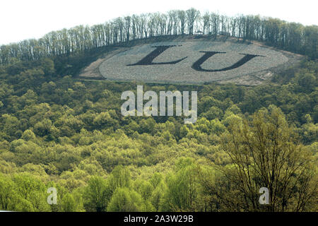 LU (Liberty University) Monogramm auf Liberty Mountain in Lynchburg, Virginia, USA Stockfoto