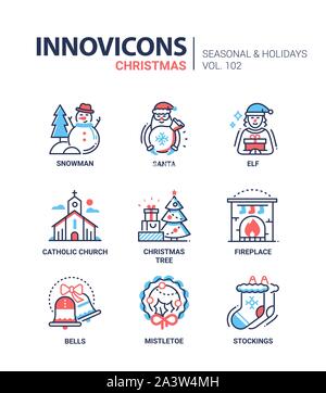 Weihnachten Symbole line design Stil Vector Icons einstellen Stock Vektor