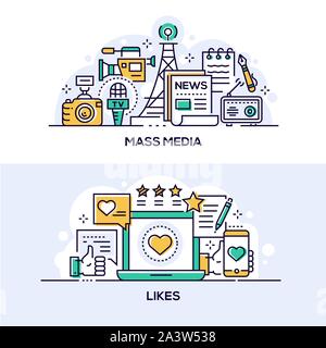 Massenmedien und sozialen Netzwerk mag banner Vorlage Stock Vektor