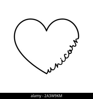 Einhorn - Kalligraphie Wort mit Hand gezeichnet. Schriftzug symbol Abbildung für T-Shirts, Poster, Hochzeit, Grußkarte Stock Vektor