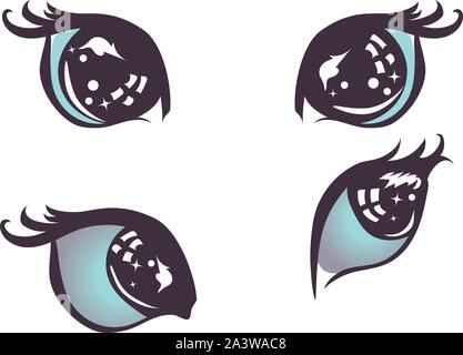 Cartoon stilisierten Katze Augen blaue Farbe mit Wimpern. Stock Vektor