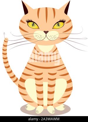 Cartoon gestreifte rote Katze mit gelben Augen auf einem weißen Hintergrund. Stock Vektor