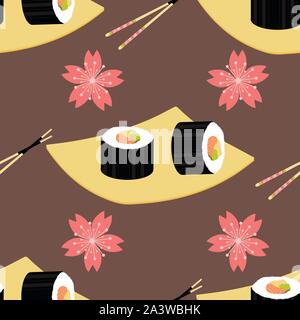 Süße japanische Küche und Elementen inspiriert nahtlose Muster Hintergrund Stock Vektor