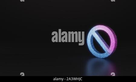 Glitter neon violett rosa ombre Symbol der Kreis verbot Zeichen 3D-Rendering auf schwarzem Hintergrund mit unscharfen Reflexion mit funkelt Stockfoto
