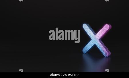 Glitter neon violett rosa ombre Symbol für Abbrechen Kreuz 3D-Rendering auf schwarzem Hintergrund mit unscharfen Reflexion mit funkelt Stockfoto