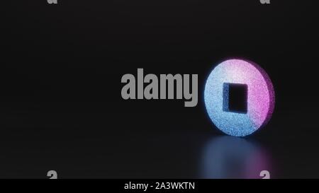 Glitter neon violett rosa ombre Symbol des STOP-Schild im Kreis 3D-Rendering auf schwarzem Hintergrund mit unscharfen Reflexion mit funkelt Stockfoto