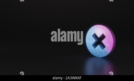 Glitter neon violett rosa ombre Symbol der Zeiten anmelden Kreis 3D-Rendering auf schwarzem Hintergrund mit unscharfen Reflexion mit funkelt Stockfoto