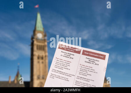 Information der Wähler Karten vor dem Kanadischen Parlament in Ottawa, Kanada. Stockfoto