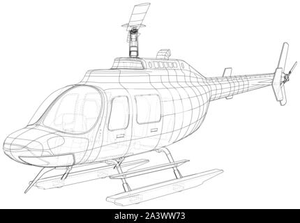 Blaupause der Hubschrauber. Vektor Drahtmodell- Konzept. Blau Lila. Erstellt Abbildung der 3d. Stock Vektor