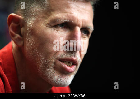 Tschechische Republik manager Jaroslav Silhavy bei einer Pressekonferenz auf Sinobo Stadium, Prag. Stockfoto