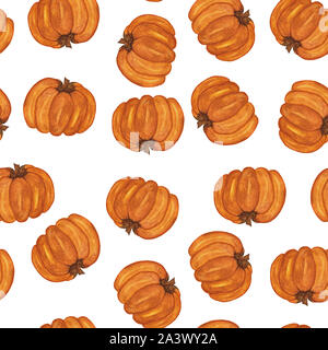 Aquarell Malerei Kürbis, Kürbis seampless Muster auf weißem, Herbst, halloween Symbol isoliert Stockfoto