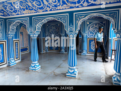 Sukh Niwas blaue Zimmer im City Palace, Rajasthan, Jaipur, Indien Stockfoto