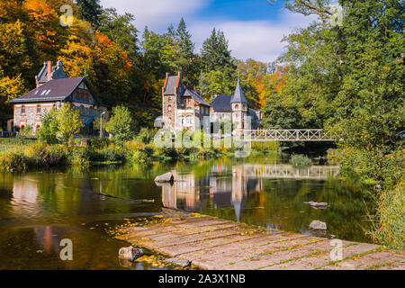 Treseburg ist eine Gemeinde im Landkreis Harz in Sachsen-Anhalt, Deutschland. Treseburg liegt am Zusammenfluss der Luppbode Stockfoto