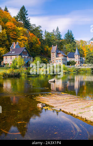 Treseburg ist eine Gemeinde im Landkreis Harz in Sachsen-Anhalt, Deutschland. Treseburg liegt am Zusammenfluss der Luppbode Stockfoto