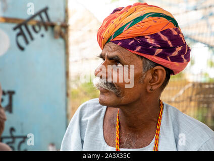 Porträt einer Rajasthani Mann in traditioneller Kleidung, Rajasthan, Jaisalmer, Indien Stockfoto