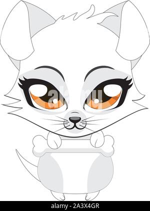 Cartoon Illustration cute Cartoon kleine weiße Welpen Knochen hält. Stock Vektor