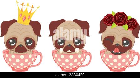 Cartoon kawaii pug im Retro-Design. Stock Vektor