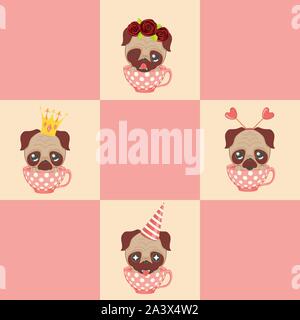 Cartoon kawaii pug im Retro-Design. Stock Vektor