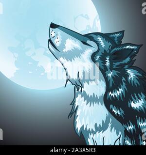 Stilisierte cartoon grauen Wolf, Wolf heult. Stock Vektor
